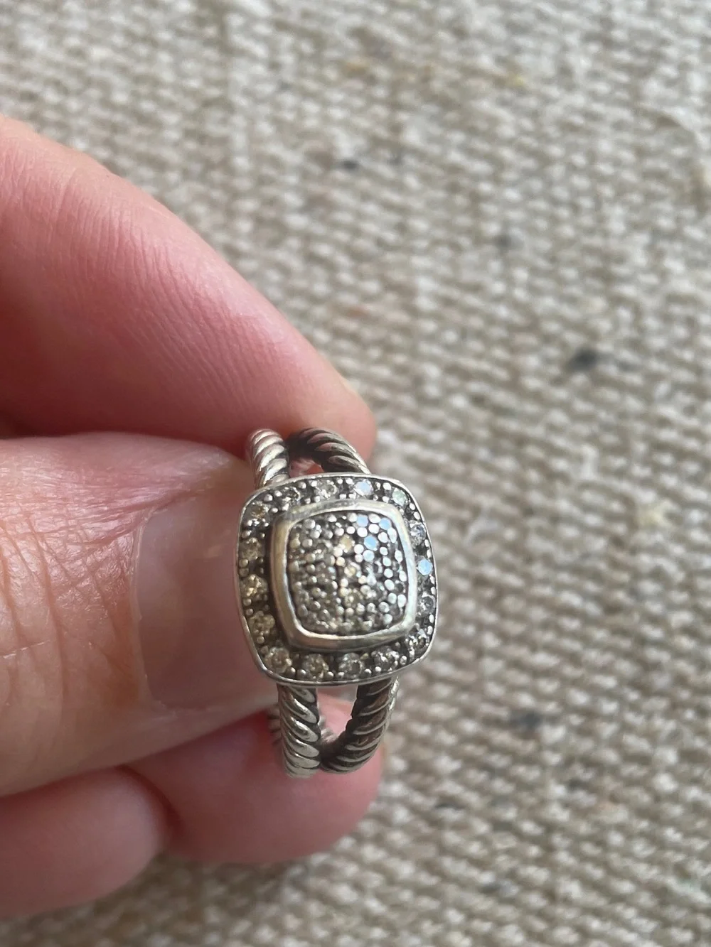 David Yurman petite Albion sz 6 Sterling Silver Pave Square Cluster Ring -